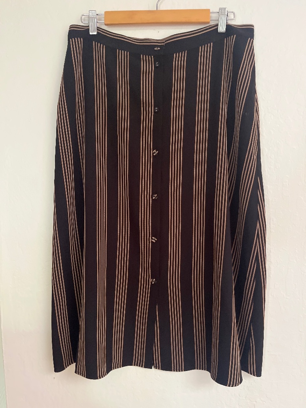 H&M Black Minimalist Stripe A-Line Slip Midi Skirt